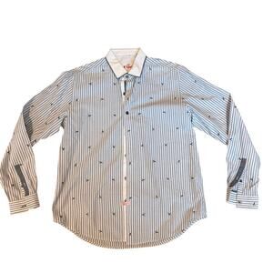 Robert Graham Tailored Fit Blue & White Striped Button-Down Shirt – Size L